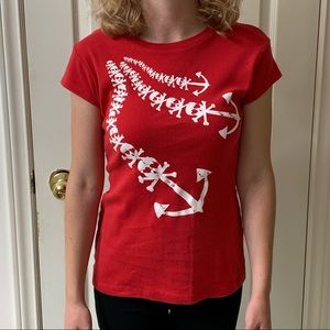 🌷3 for$25🌷Streetwear Society, US L, Red & White Skull Heart Anchor Tee Shirt